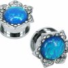 PunkTracker Punktracker Blue Opal Ear Plugs Tunnel 316L Stainless Steel Sunflower Gauges For Ear Stretcher Piercing Jewelry Body Piercing Plugs