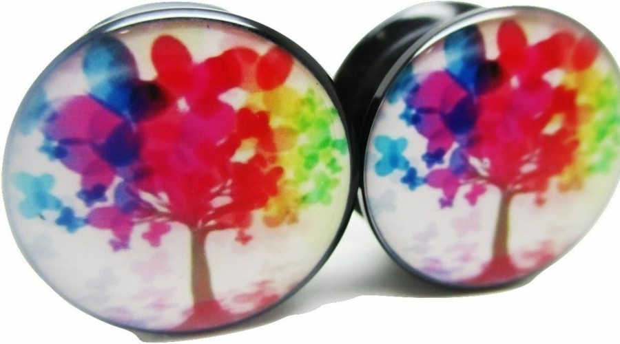 Pierced Republic Pierced Republic Neon Tree Of Life Ear Plugs - Acrylic - Screw On - New *Pair* - 8 Sizes Body Piercing Plugs