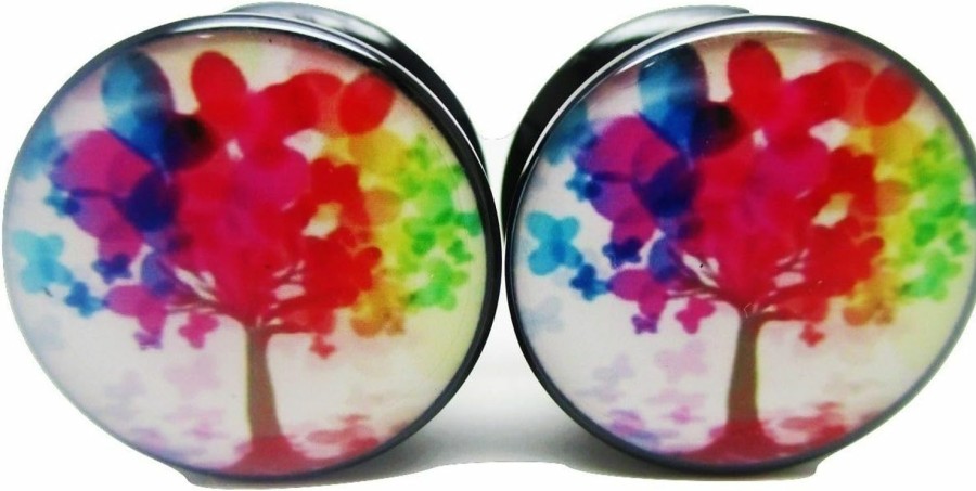 Pierced Republic Pierced Republic Neon Tree Of Life Ear Plugs - Acrylic - Screw On - New *Pair* - 8 Sizes Body Piercing Plugs