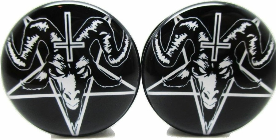 Unknown Pair* Black Baphomet W/Pentagram & Cross Ear Plugs - Acrylic Screw-On - 10 Sizes (00 Gauge (10Mm)) Body Piercing Plugs