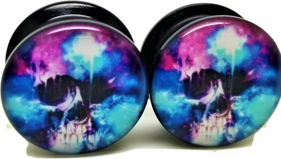 Pierced Republic Pierced Republic Watercolor Skull Ear Plugs - Acrylic - Screw-On - New *Pair* - 8 Sizes Body Piercing Plugs