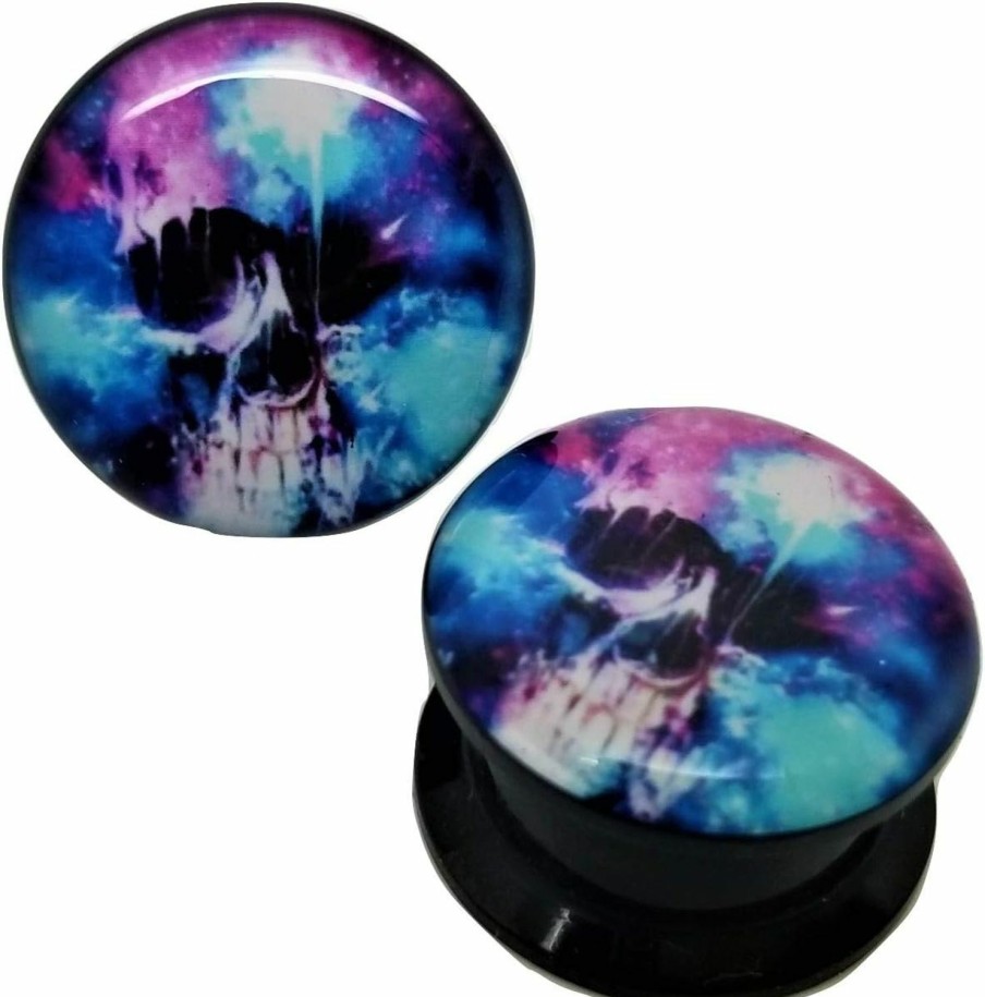 Pierced Republic Pierced Republic Watercolor Skull Ear Plugs - Acrylic - Screw-On - New *Pair* - 8 Sizes Body Piercing Plugs