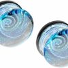 Pierced Owl Pierced Owl Blue Galaxy Sparkle Swirl Design Glass Double Flared Plugs, Sold As Pair Body Piercing Plugs