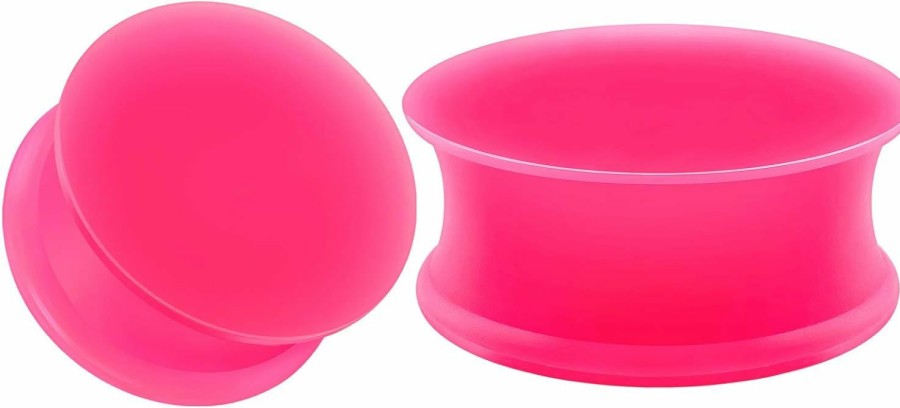 BIG GAUGES Big Gauges Pair Of Pink Silicone Thin Double Flared Saddle Piercing Jewelry Stretcher Ear Plugs Earring Lobe Flesh Tunnel Body Piercing Plugs