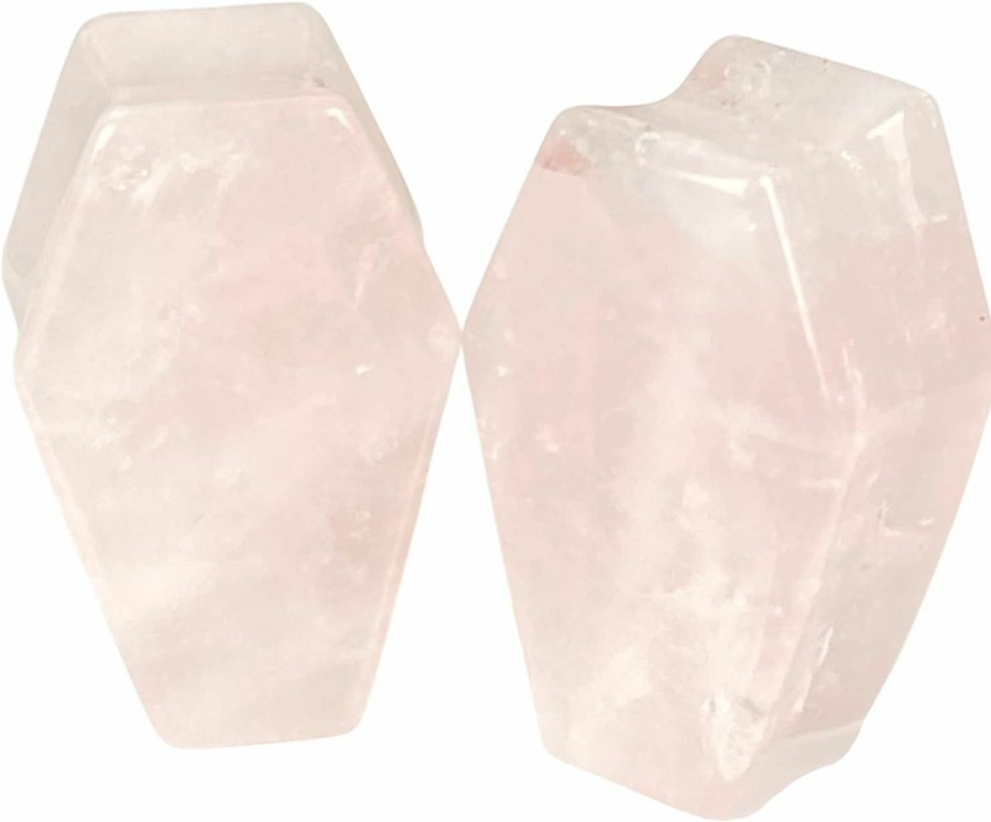 Generic Pair Of Rose Quartz Stone Double Flare Coffin Shaped Plugs (Stn-719) Body Piercing Plugs