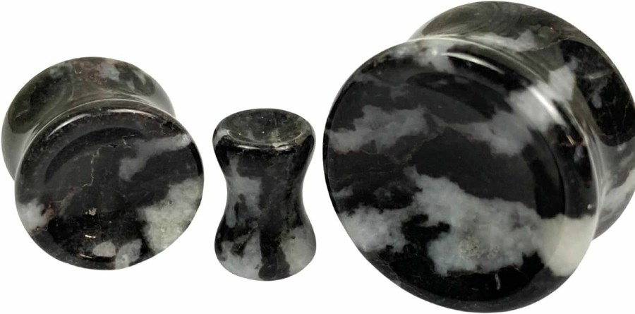 Mystic Metals Body Jewelry Mystic Metals Body Jewelry Pair Of Concave Zebra Jasper Stone Plugs (Stn-756) Body Piercing Plugs