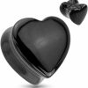 Inspiration Dezigns Inspiration Dezigns Heart Shaped Black Onyx Natural Stone Saddle Plugs - Sold As Pairs Body Piercing Plugs