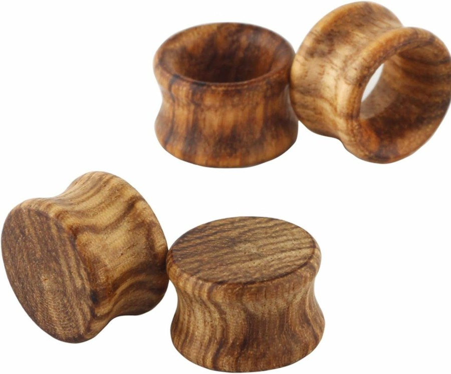 Fanpei Pair Vintage Brown Natural Wood Double Flared Ear Tunnels Expander Plugs Stretcher Body Piercing Plugs