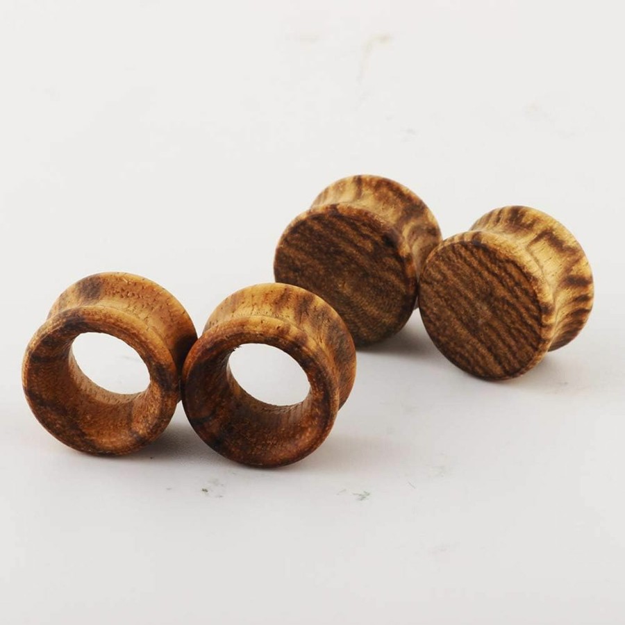 Fanpei Pair Vintage Brown Natural Wood Double Flared Ear Tunnels Expander Plugs Stretcher Body Piercing Plugs