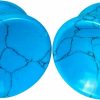 Generic Pair Of Synthetic Turquoise Stone Concave Double Flare Plugs (Stn-718) Body Piercing Plugs