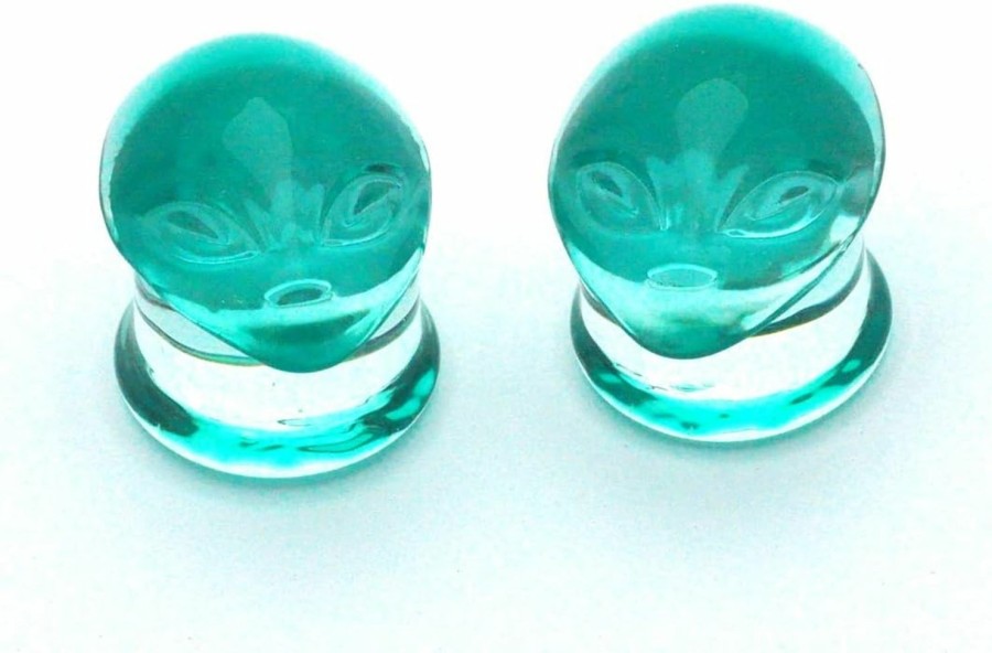 Mystic Metals Body Jewelry Mystic Metals Body Jewelry Pair Of Green Alien Glass Plugs (Pg-509) - Sold As A Pair Body Piercing Plugs