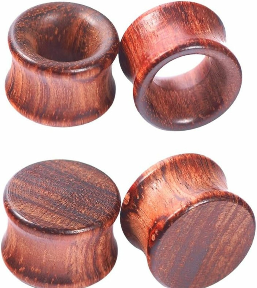 Longbeauty Longbeauty 1Pair/2Pair Vintage Brown Natural Wood Double Flared Ear Tunnels Expander Plugs Stretcher Body Piercing Plugs