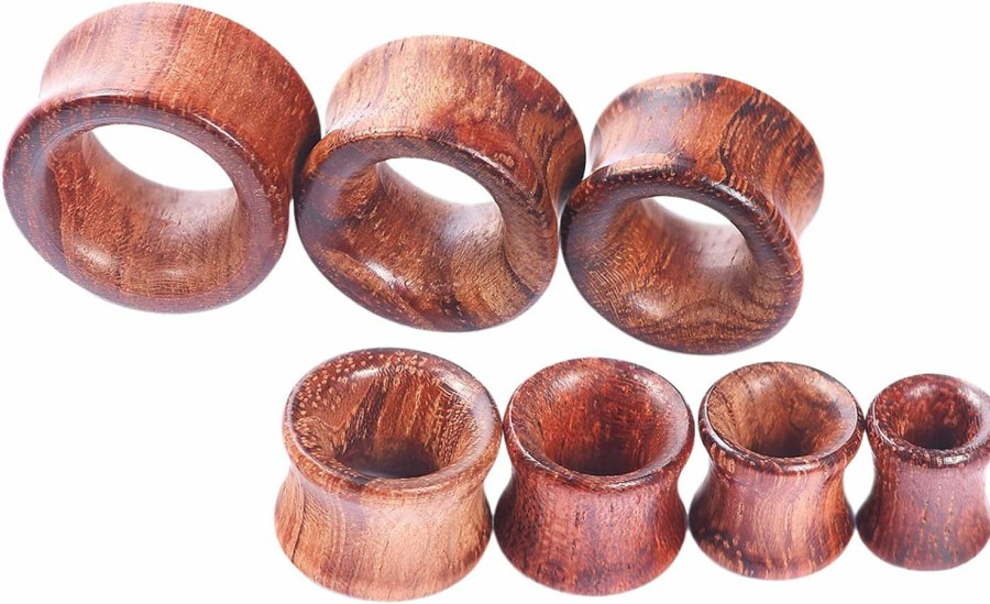 Longbeauty Longbeauty 1Pair/2Pair Vintage Brown Natural Wood Double Flared Ear Tunnels Expander Plugs Stretcher Body Piercing Plugs