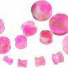 CHUANCI 2Pcs Safflower Stone Saddle Plugs Double Flare Pink Stone Ear Gauges Expander 6Mm-30Mm Body Piercing Plugs