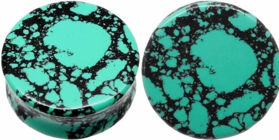 So Scene Soscene Aqua Green/Teal Howlite Organic Stone Ear Plugs Gauges Sold In Pairs Body Piercing Plugs