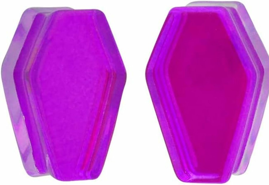 Mystic Metals Body Jewelry Pair Of Purple/Aqua Iridescent Double Sided Coffin Shaped Double Flare Plugs (Pg-551) Body Piercing Plugs