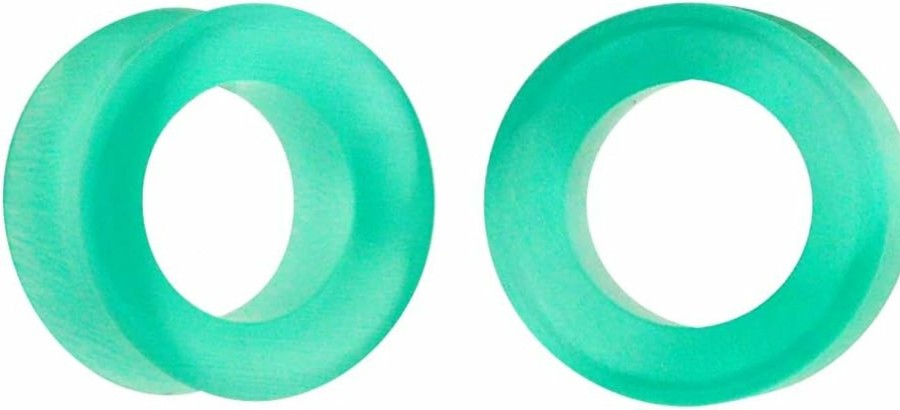 Mystic Metals Body Jewelry Pair Of Light Green Cat Eye Stone Concave Tunnels (Stn-669) Body Piercing Plugs