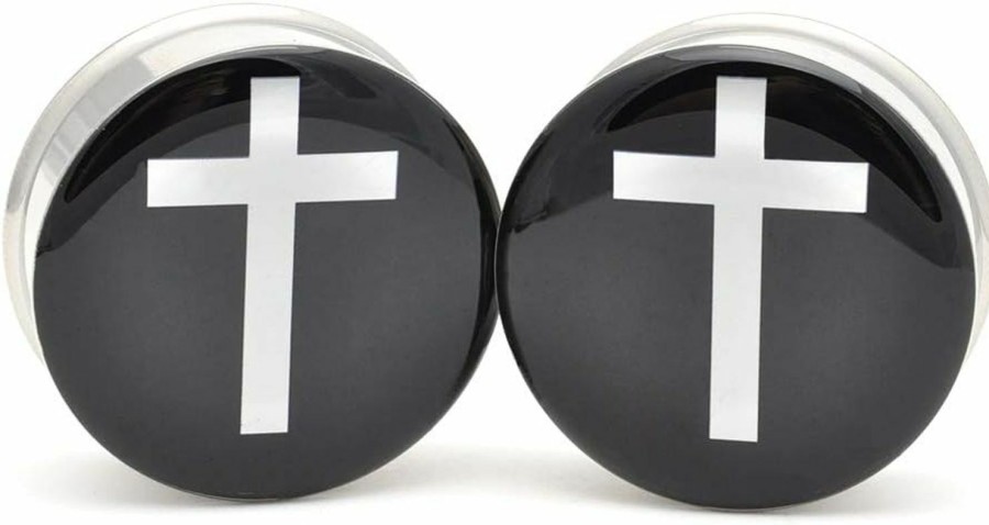 Mystic Metals Body Jewelry Mystic Metals Body Jewelry Large Gauge Cross Picture Plugs - Sold As A Pair (1-1/4\" (32Mm)) Body Piercing Plugs