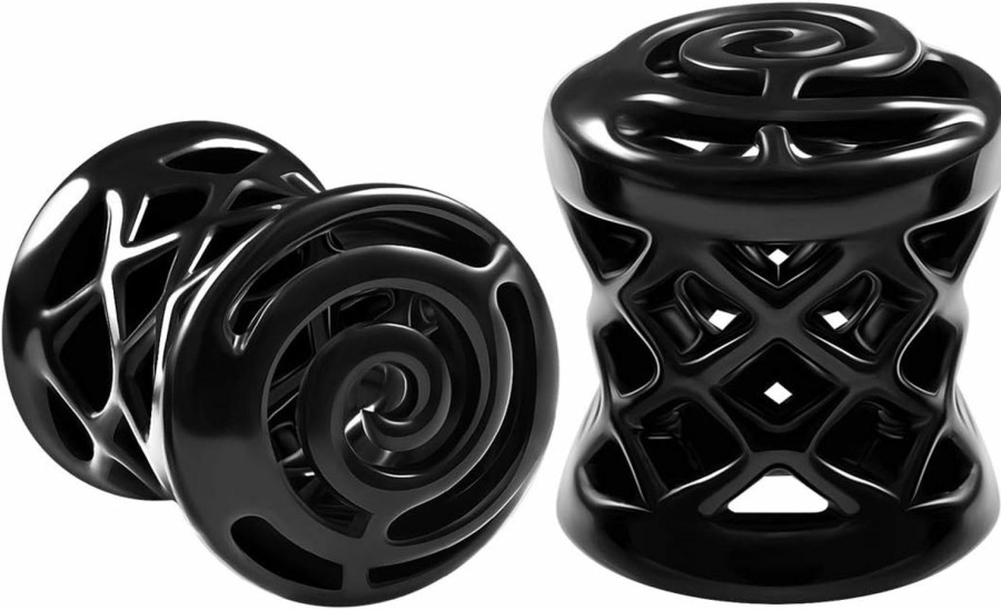 BIG GAUGES Big Gauges Pair Of Black Alloy Double Flared Saddle Piercing Jewelry Earring Stretcher Ear Flesh Tunnel Lobe Plugs Body Piercing Plugs