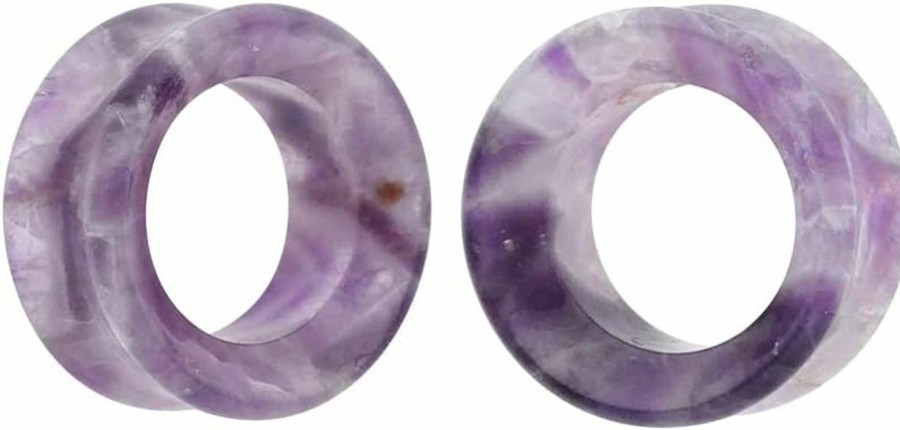 Mystic Metals Body Jewelry Pair Of Amethyst Stone Double Flare Concave Tunnels (Stn-652) (2G (6Mm)) Body Piercing Plugs