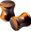 bodyjewellery Bodyjewellery 2Pcs Double Flared Ear Gauges Plugs Flesh Earrings Organic Tiger Eye Stone Stretcher Expander Saddle Pick Size Body Piercing Plugs