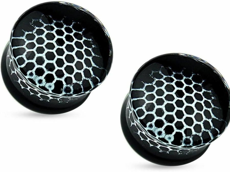 Pierced Owl Pierced Owl - Black Honeycomb Glass Double Flared Plug Gauges, Sold As Pair Body Piercing Plugs