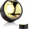 Dynamique Galerie Dynamique Pair Of Organic Wood Saddle Plug With Concaved Gold Tin Center On Both Sides Body Piercing Plugs