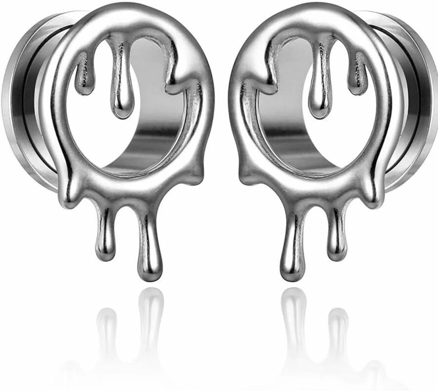 Casvort Casvort 2 Pcs Hypoallergenic 316 Stainless Steel 0G-1" Unique Water Drops Ear Gauges Halloween Ear Plugs For Stretched Lobe Ear Tunnels Saddle Hangers Body Piercing Jewelry Body Piercing Plugs