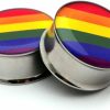 Mystic Metals Body Jewelry Mystic Metals Body Jewelry Double Flare Rainbow Picture Plugs - Sold As A Pair Body Piercing Plugs