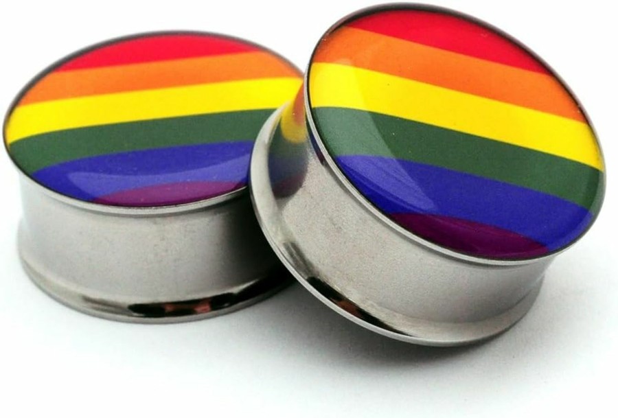 Mystic Metals Body Jewelry Mystic Metals Body Jewelry Double Flare Rainbow Picture Plugs - Sold As A Pair Body Piercing Plugs