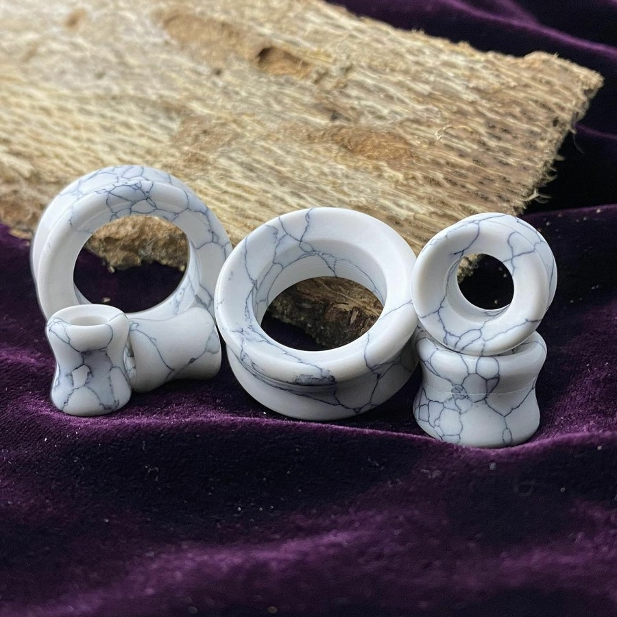 Mystic Metals Body Jewelry Pair Of Howlite Stone Concave Double Flare Tunnels (Stn-683) Body Piercing Plugs