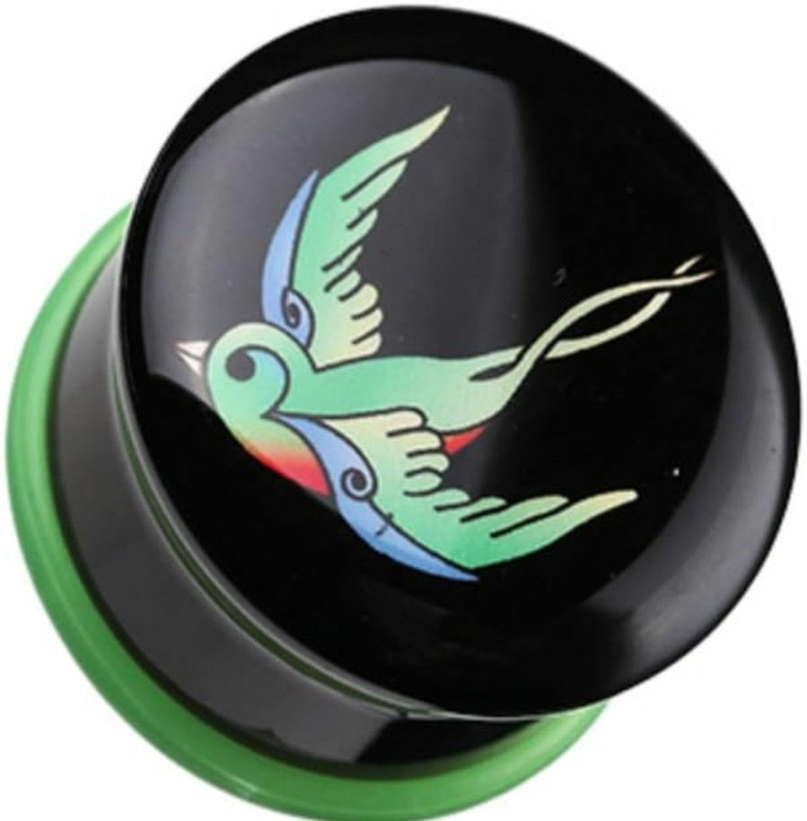 WildKlass Jewelry Rainbow Swallow Single Flared Wildklass Ear Gauge Plug (Sold As Pairs) Body Piercing Plugs