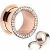 WildKlass Jewelry Screw Fit Rose Gold Pvd Plated With Multigem Clear Cz Wildklass Plugs Body Piercing Plugs