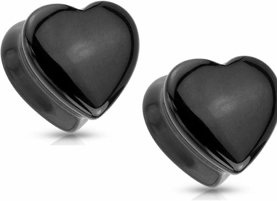 Pierced Owl Pierced Owl - Natural Black Onyx Heart Shaped Saddle Plug Gauges, Sold As Pair Body Piercing Plugs