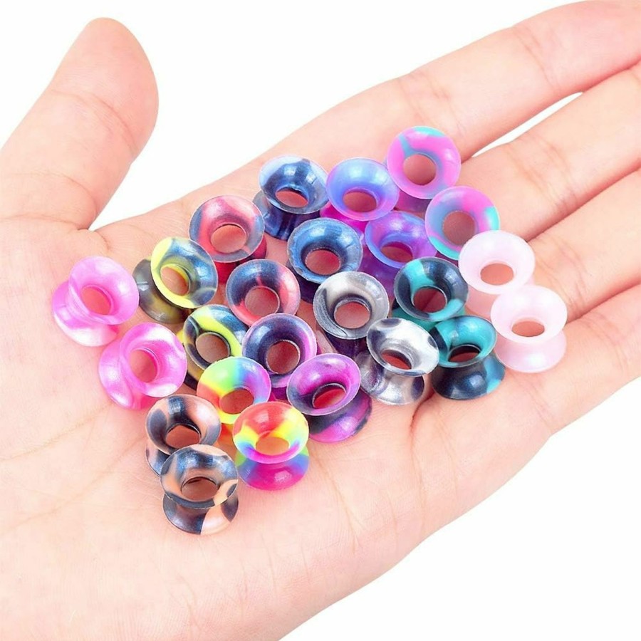 Longbeauty Longbeauty 30Pcs/22Pcs Colorful Silicone Gauges Plugs Double Flared Flexible Tunnels Ear Skin Stretcher Kit Piercing 3Mm-25Mm Body Piercing Plugs