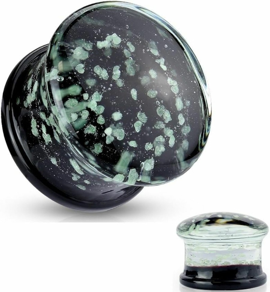 Dynamique Dynamique Pair Of Pyrex Glass Double Flared Plugs With Glow In The Dark Sparkles Body Piercing Plugs