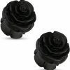 Dynamique Dynamique Pair Of Wood Full Bloom Rosebud Handcarved Double Flared Organic Plugs Body Piercing Plugs