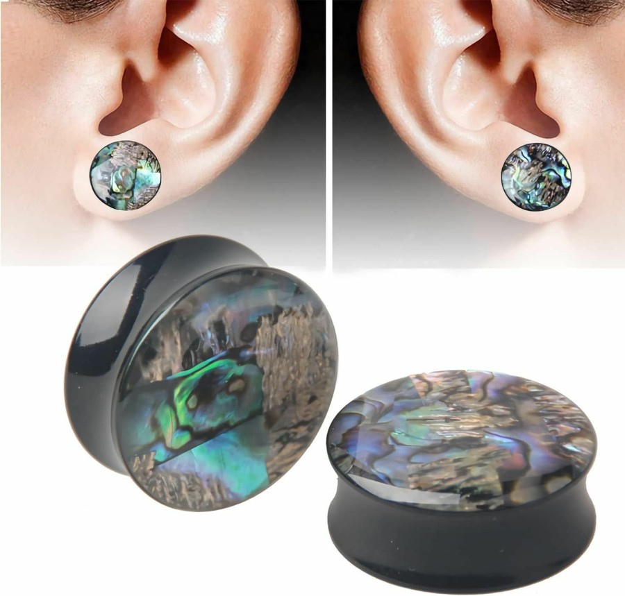 Bloomfall Bloomfall 2 Pcs Gauge Opal Ear Plugs Piercing Jewelry Set Double Flare Saddle Stretching Gages Tunnels Expander 22Mm Body Piercing Plugs