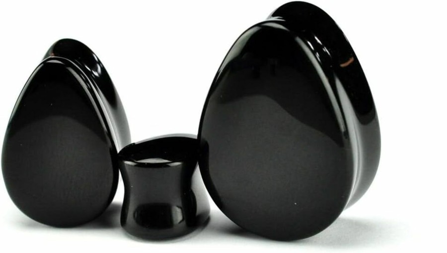 Mystic Metals Body Jewelry Mystic Metals Body Jewelry Black Onyx Stone Teardrop Plugs - Sold As A Pair Body Piercing Plugs