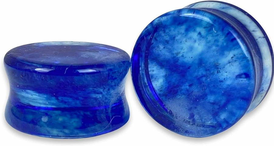 Mystic Metals Body Jewelry Mystic Metals Body Jewelry Pair Of Blue Mist Glass Double Flare Plugs (Pg-608) For Stretched Ears (5/8\" (16Mm)) Body Piercing Plugs