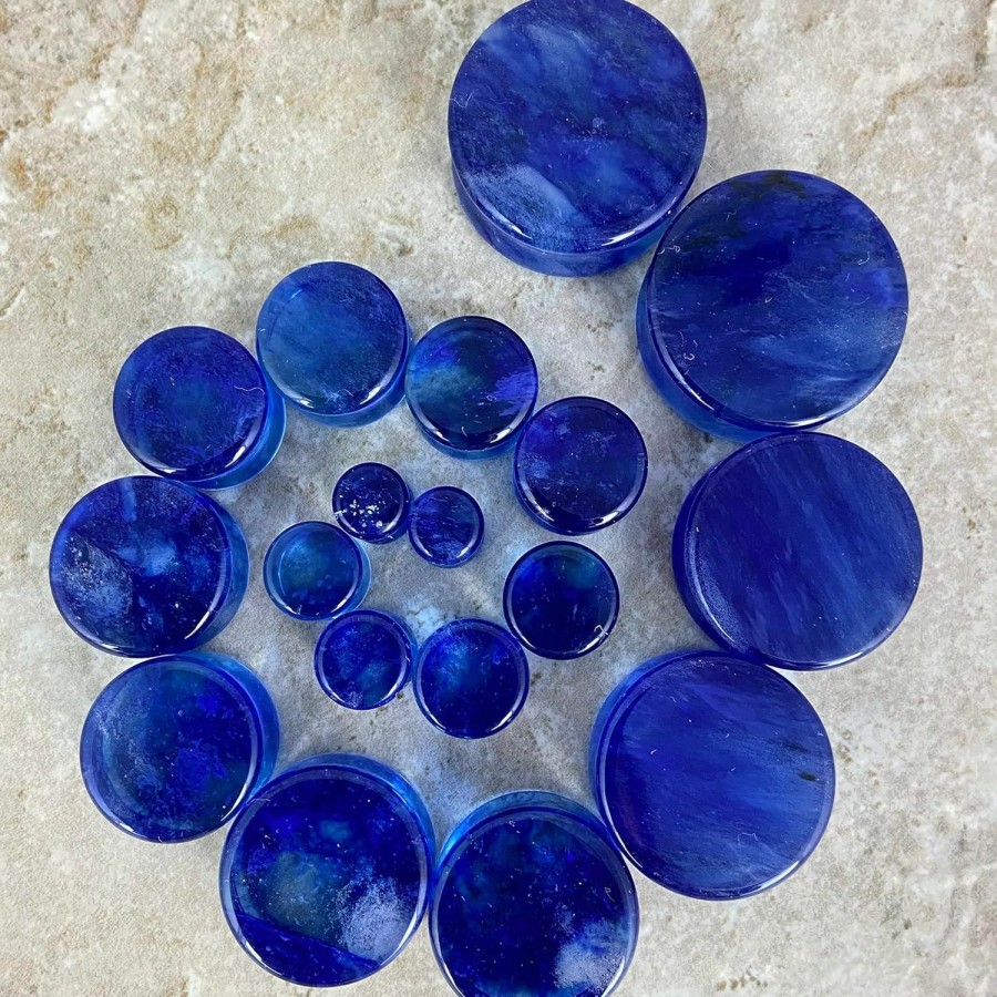 Mystic Metals Body Jewelry Mystic Metals Body Jewelry Pair Of Blue Mist Glass Double Flare Plugs (Pg-608) For Stretched Ears (5/8\" (16Mm)) Body Piercing Plugs