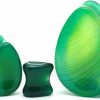 Mystic Metals Body Jewelry Pair Of Concave Green Line Agate Teardrop Plugs (Stn-685) Body Piercing Plugs