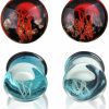 NewZenro Newzenro Glass Ocean Jellyfish Ear Plugs Gauges Tunnel Expanders Stretcher Unique Earrings Double Flared Piercings Body Jewelry Blue Red Set (1/2\"(12Mm)) Body Piercing Plugs