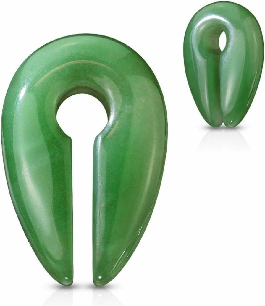 Pierced Owl Pierced Owl - Jade Green Semi Precious Stone Keyhole Hanging Plug Earrings, Sold As A Pair Body Piercing Plugs