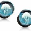 Pierced Owl Pierced Owl - Glass Floating Jellyfish Blue Double Flared Saddle Plug Gauges, Sold As A Pair Body Piercing Plugs