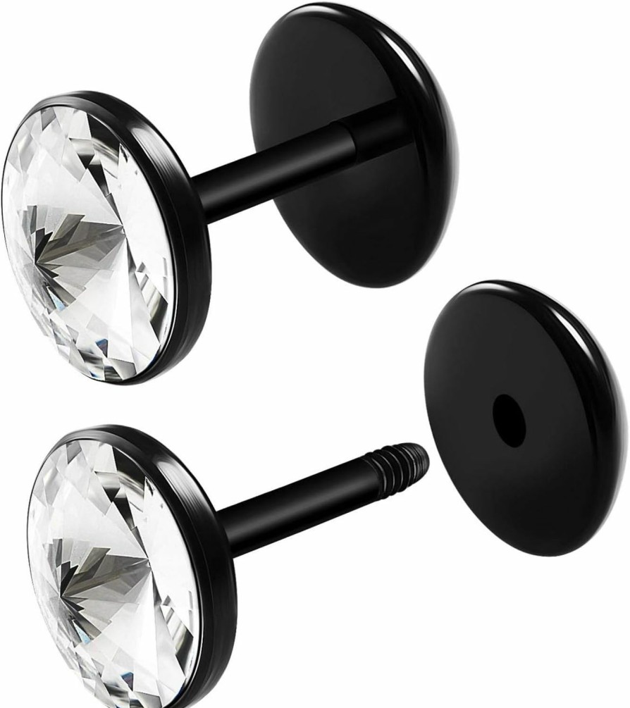 BIG GAUGES Big Gauges Pair Of Black Acrylic 16G Gauge 1.2Mm 1/4 (6Mm) Fake Plugs Crystal Piercing Jewelry Ear Cheater Illusion Earring Lobe Body Piercing Plugs