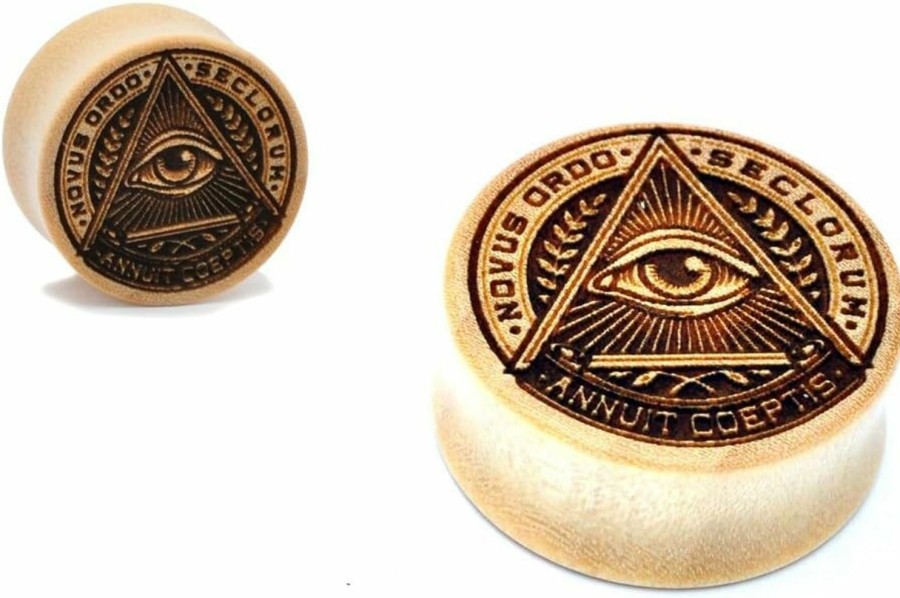 Mystic Metals Body Jewelry Pair Of Laser Engraved Crocodile Wood All Seeing Eye Plugs (Pw-264) Body Piercing Plugs