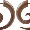 Forbidden Body Jewelry Forbidden Body Jewelry Organic Sawo Wood Fake Spiral Plug Earrings With 16G Steel Post, Sold As Pair Body Piercing Plugs