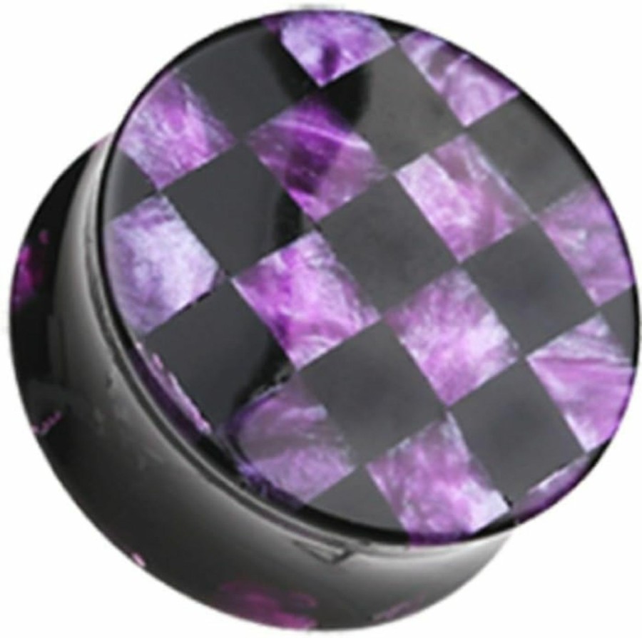 Freedom Fashion Freedom Fashion Marble Checker Double Flared Ear Gauge Plug (Sold By Pair) Body Piercing Plugs