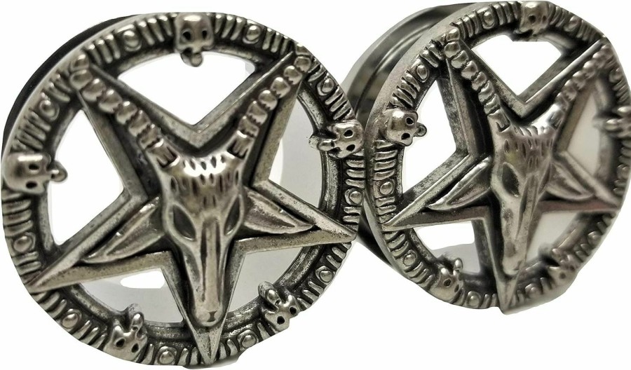 Pierced Republic Pierced Republic Baphomet Pentagram Ear Plugs - Stainless Steel Screw-On Ear Plugs - 8 Sizes - Pair - New! Body Piercing Plugs